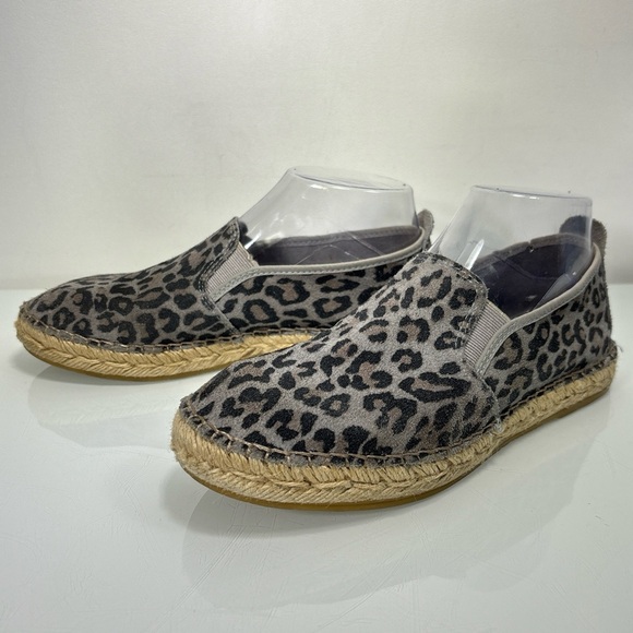 Free People Gray Black Suede Freeway Leopard Print Espadrille Flats Sz 38 - Picture 5 of 14